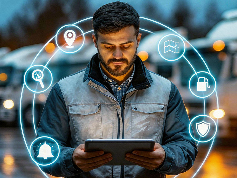 Live GPS tracking dashboard of Flotilla IoT showing real-time vehicle locations across the UAE